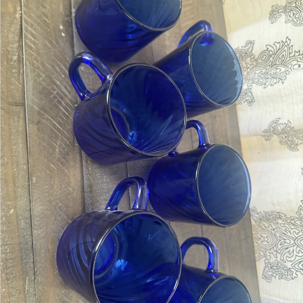 Vintage Arcoroc Cobalt Blue Swirl Glass Set - Picture 8 of 8